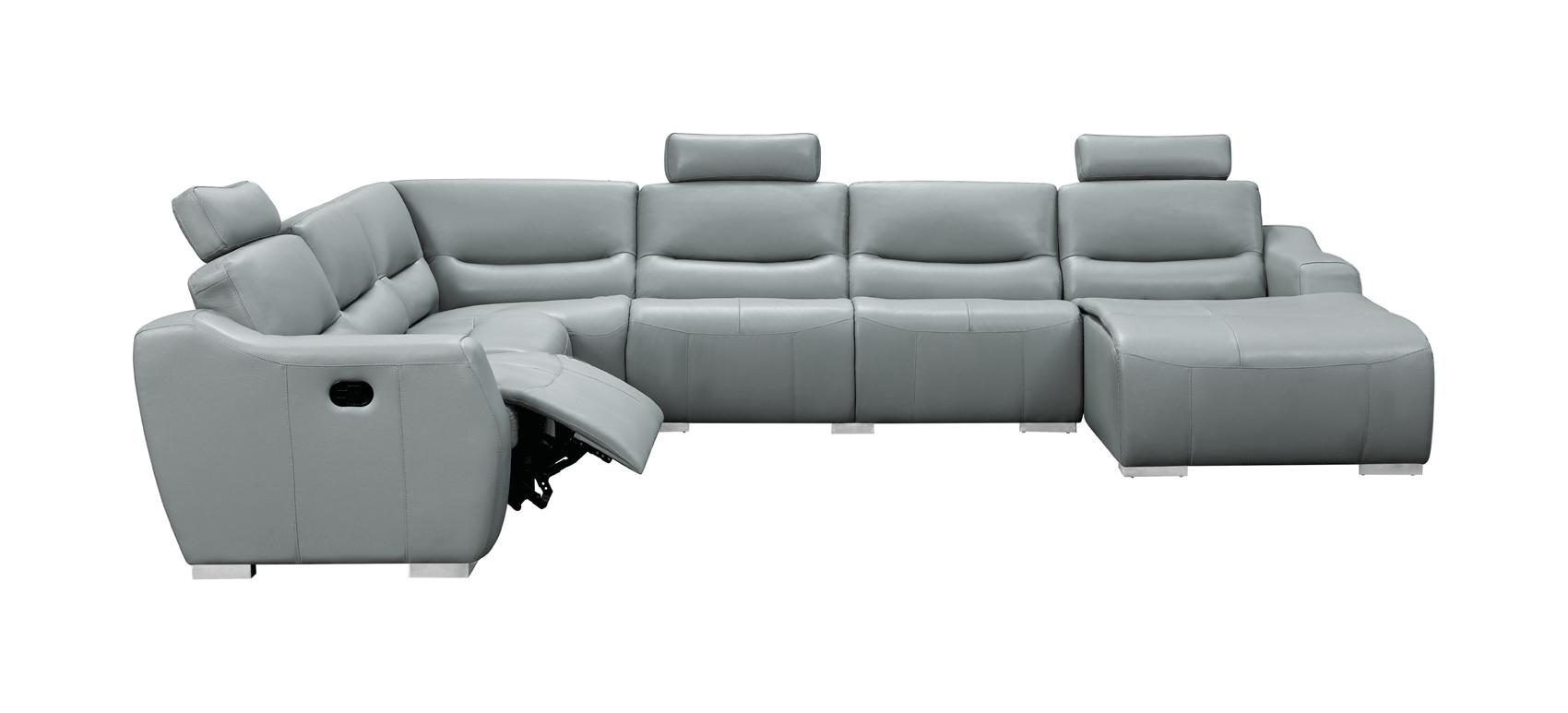 

    
GREY Top-grain Leather Sectional Sofa w/1 recliner Contemporary ESF 2144
