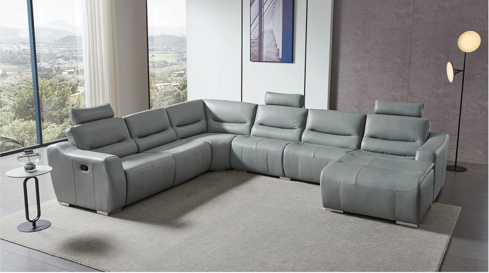 

    
2144SECTIONALGREY GREY Top-grain Leather Sectional Sofa w/1 recliner Contemporary ESF 2144
