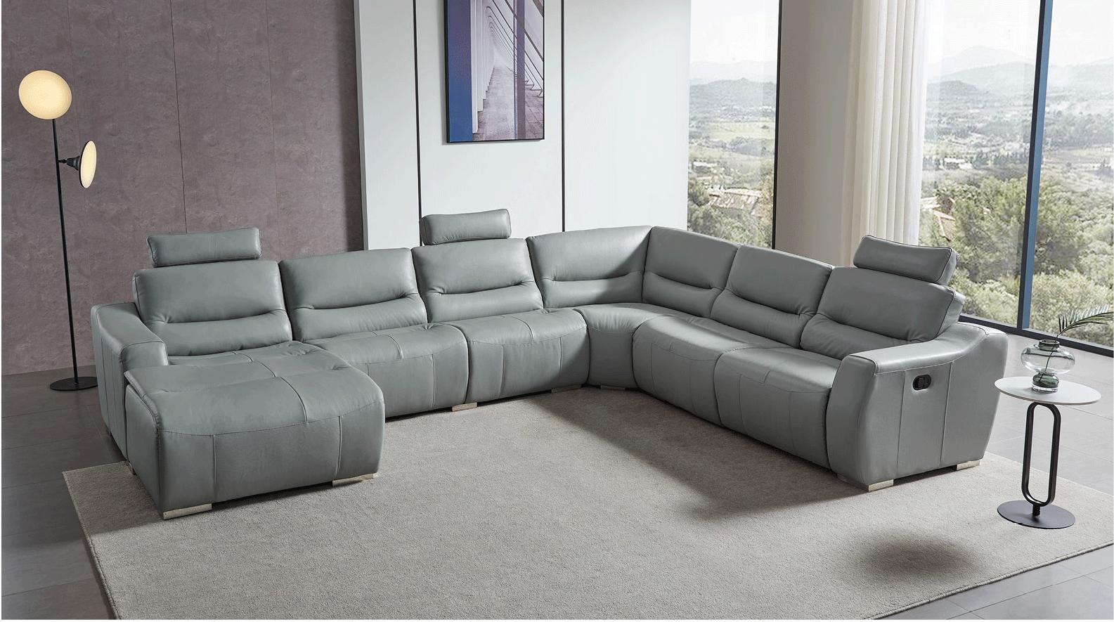 

    
GREY Top-grain Leather Sectional Sofa w/1 recliner LEFT Contemporary ESF 2144
