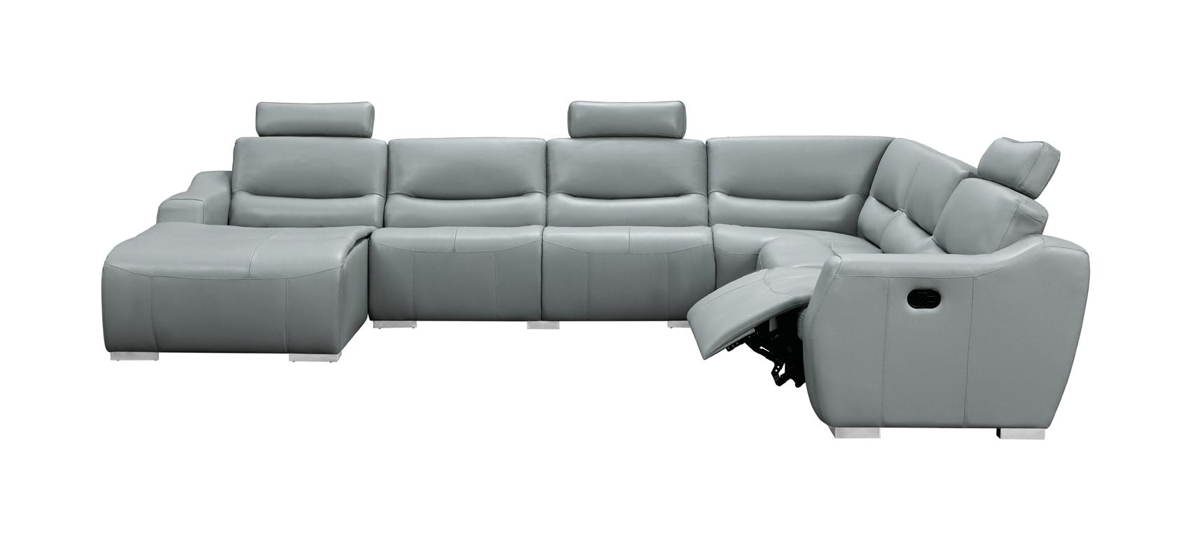

    
GREY Top-grain Leather Sectional Sofa w/1 recliner LEFT Contemporary ESF 2144
