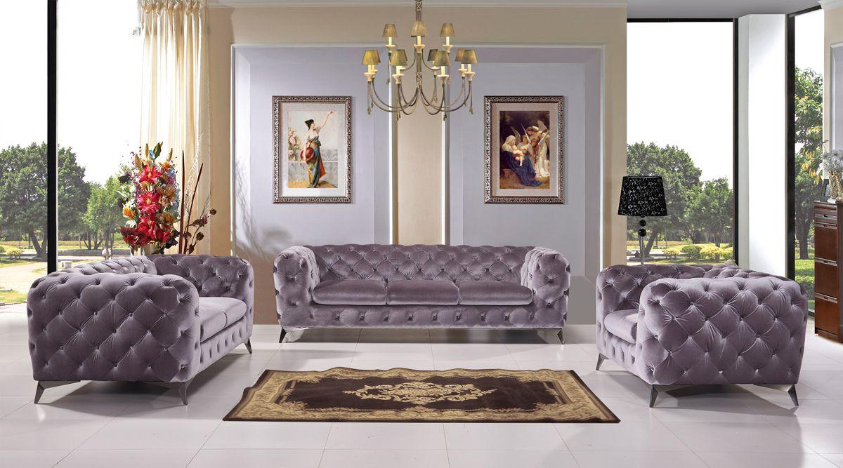 Contemporary, Modern Sofa Set Divani Casa Delilah VGCA1546-GRY in Gray Velour