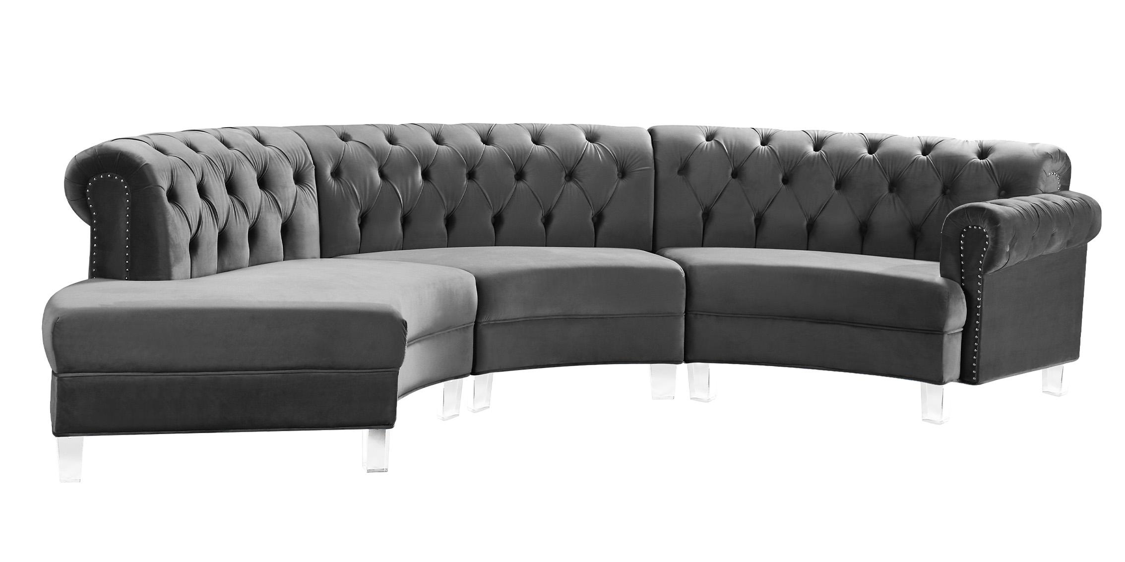 

    
Meridian Furniture ANABELLA 697Grey-3 Sectional Sofa Gray 697Grey-Sec-3PC
