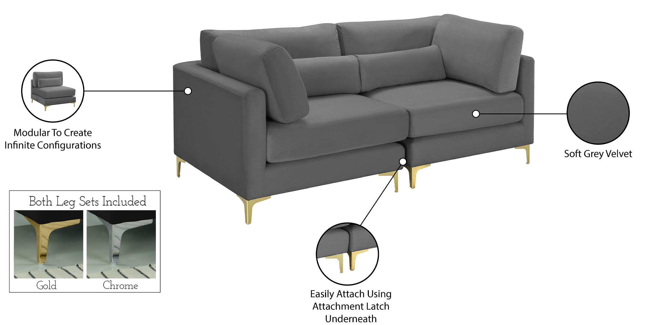 

        
Meridian Furniture JULIA 605Grey-S75 Modular Sofa Gray Velvet 753359809359
