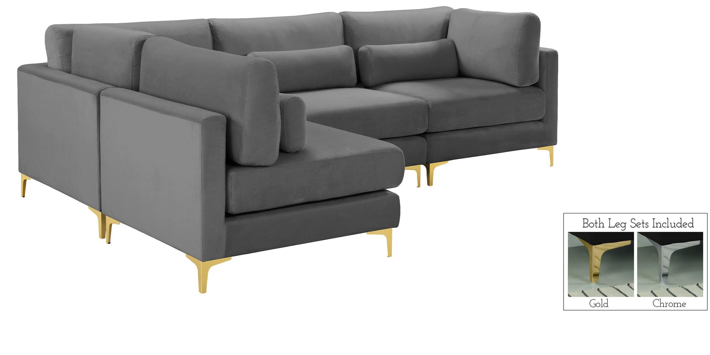 

        
Meridian Furniture JULIA 605Grey-Sec4B Modular Sectional Sofa Gray Velvet 094308263779
