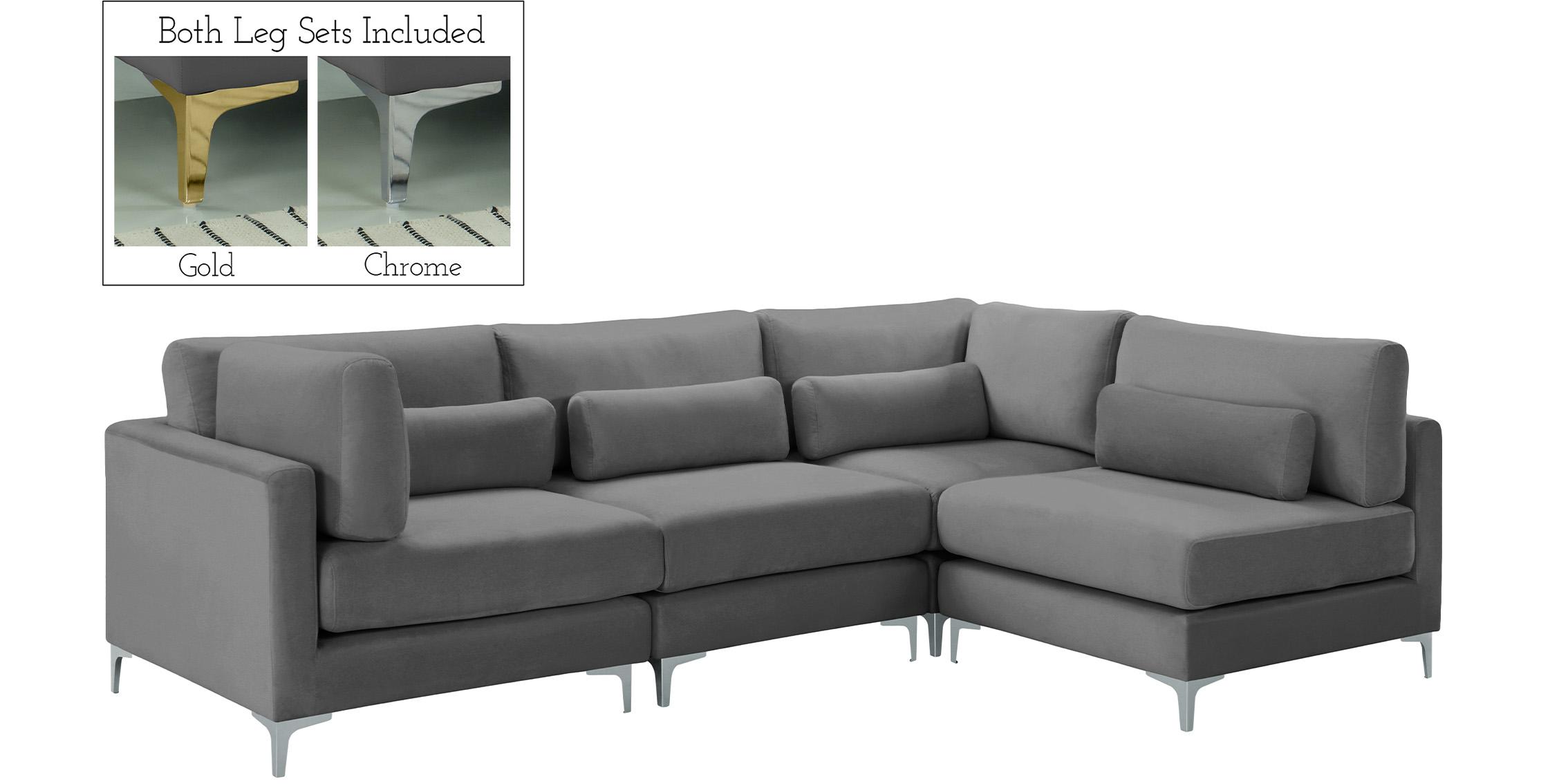 

    
Grey Velvet 605Grey-Sec4B Modular Sectional Sofa JULIA Meridian Contemporary

