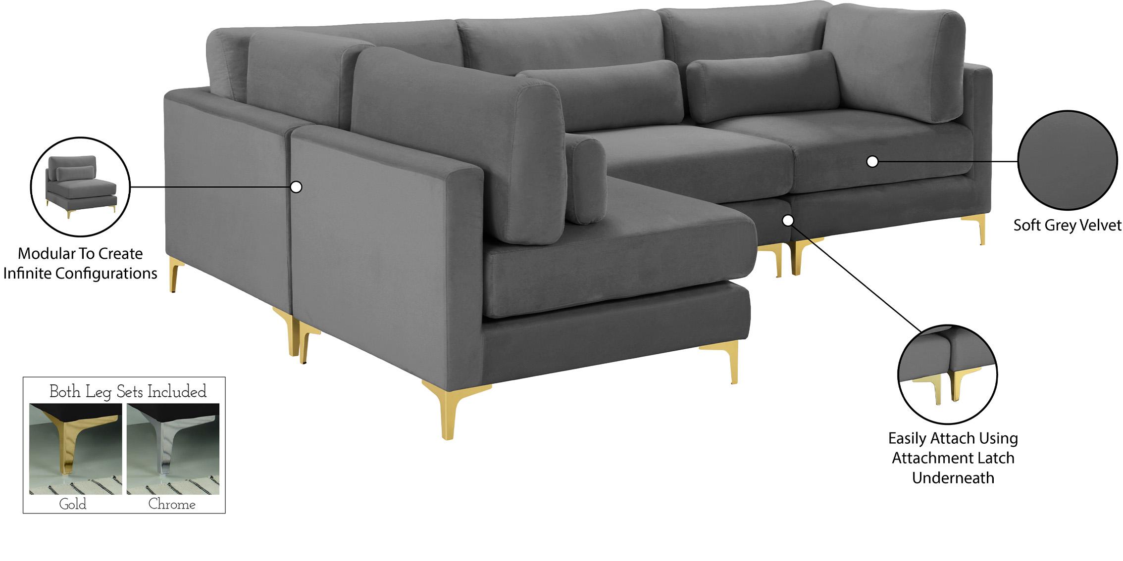 

    
 Order  Grey Velvet 605Grey-Sec4B Modular Sectional Sofa JULIA Meridian Contemporary
