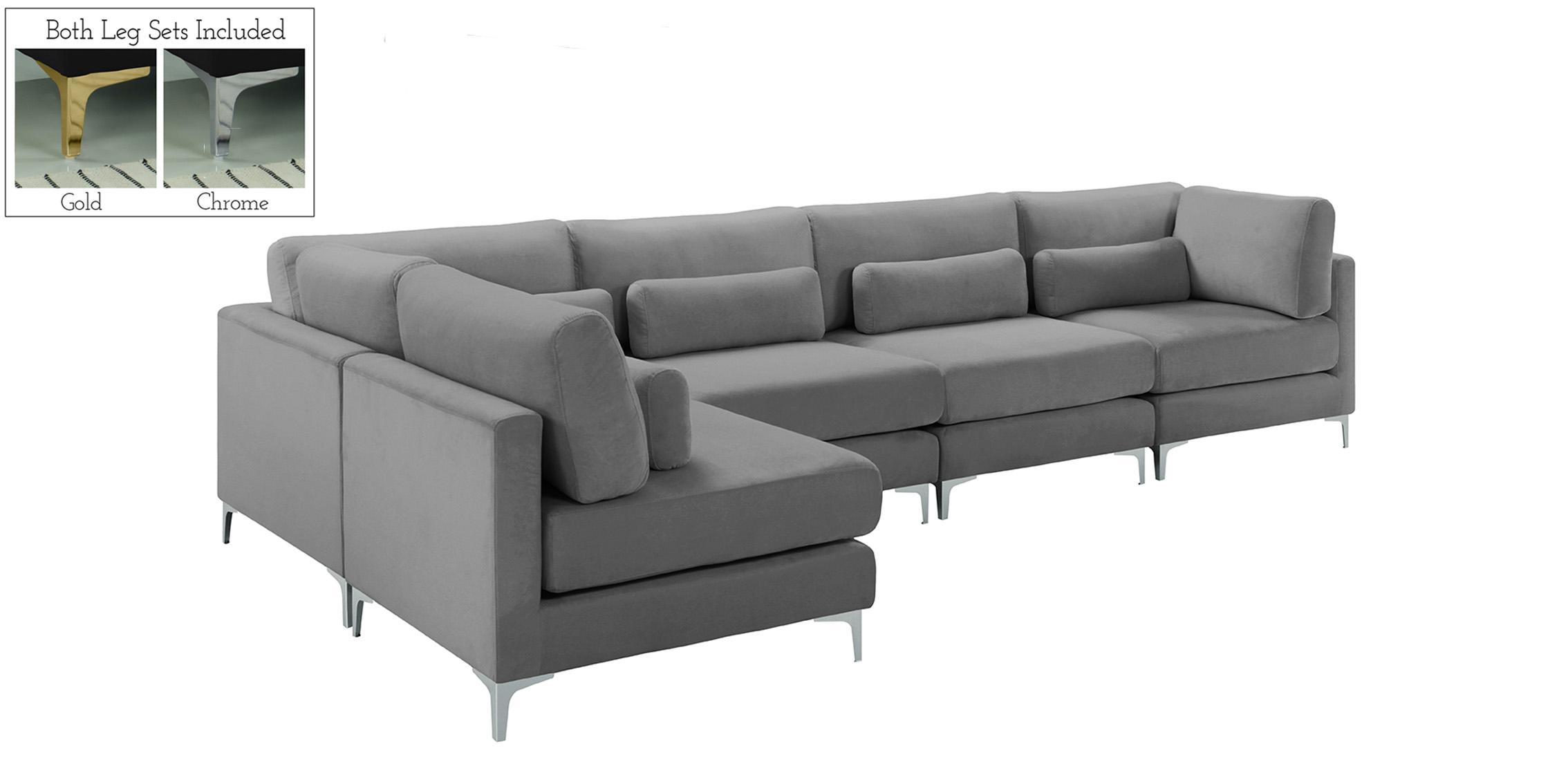

    
Grey Velvet 605Grey-Sec5D Modular Sectional Sofa JULIA Meridian Contemporary
