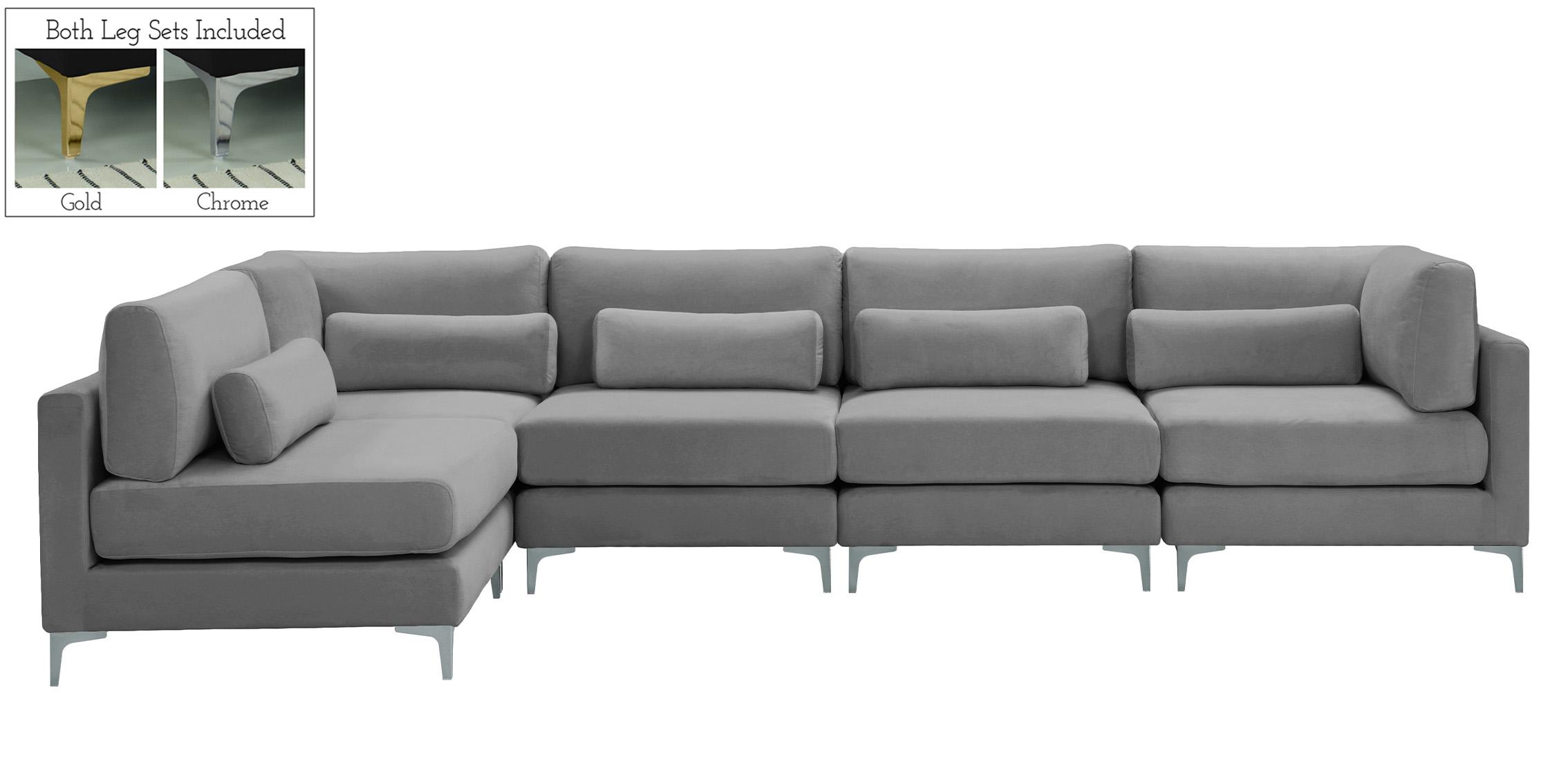 

        
Meridian Furniture JULIA 605Grey-Sec5D Modular Sectional Sofa Gray Velvet 094308263816
