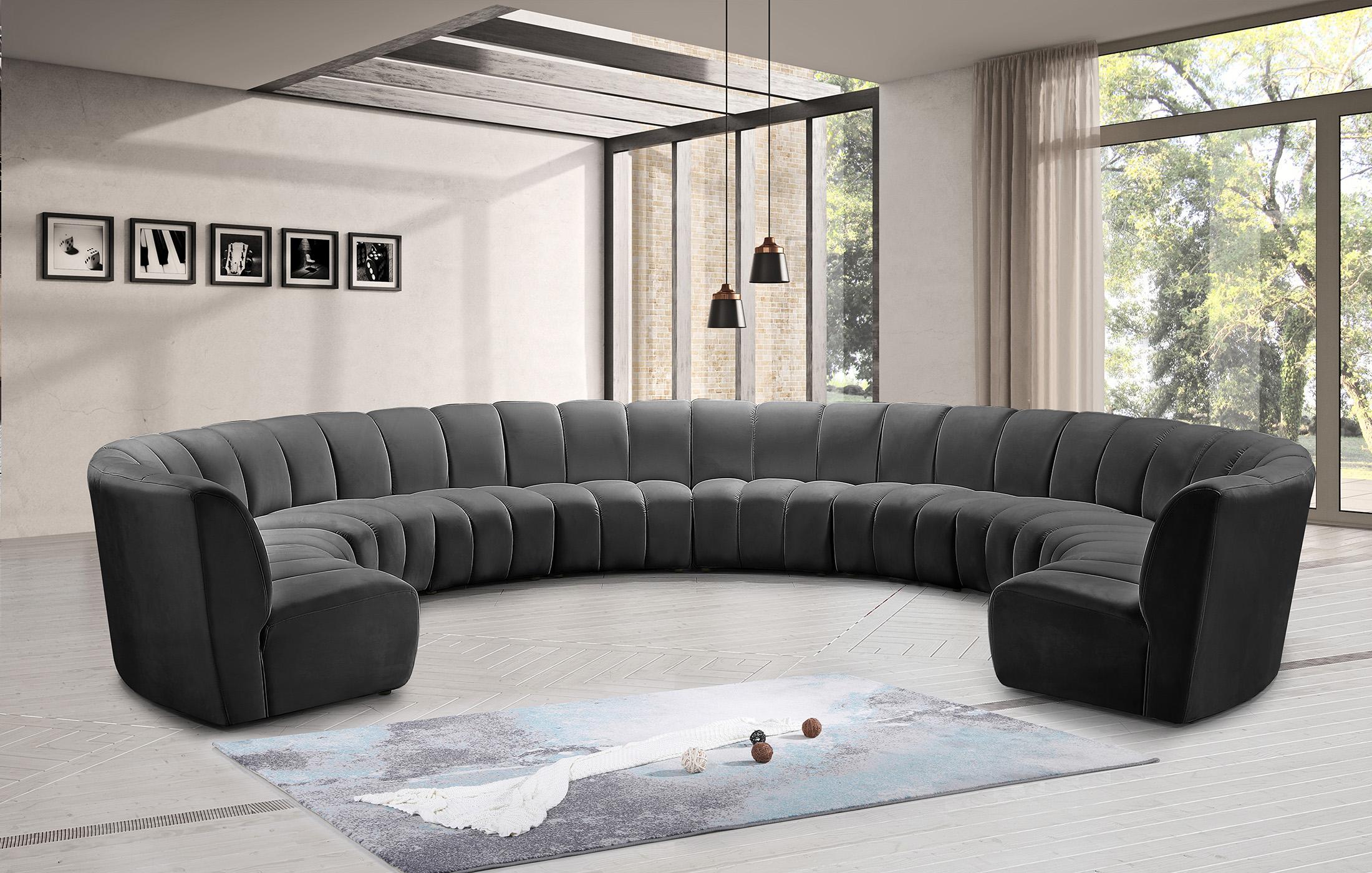 

    
Grey Velvet Modular Sectional Sofa INFINITY 638Grey-10PC Meridian Modern
