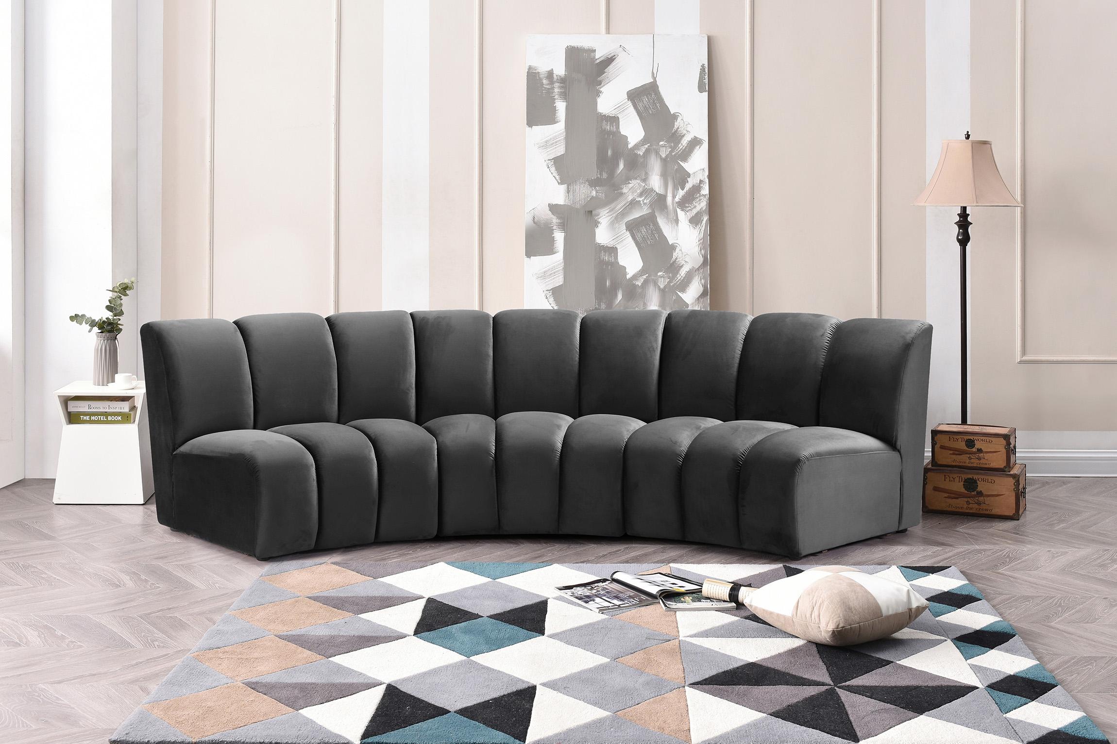 

    
Grey Velvet Modular Sectional Sofa INFINITY 638Grey-3PC Meridian Modern

