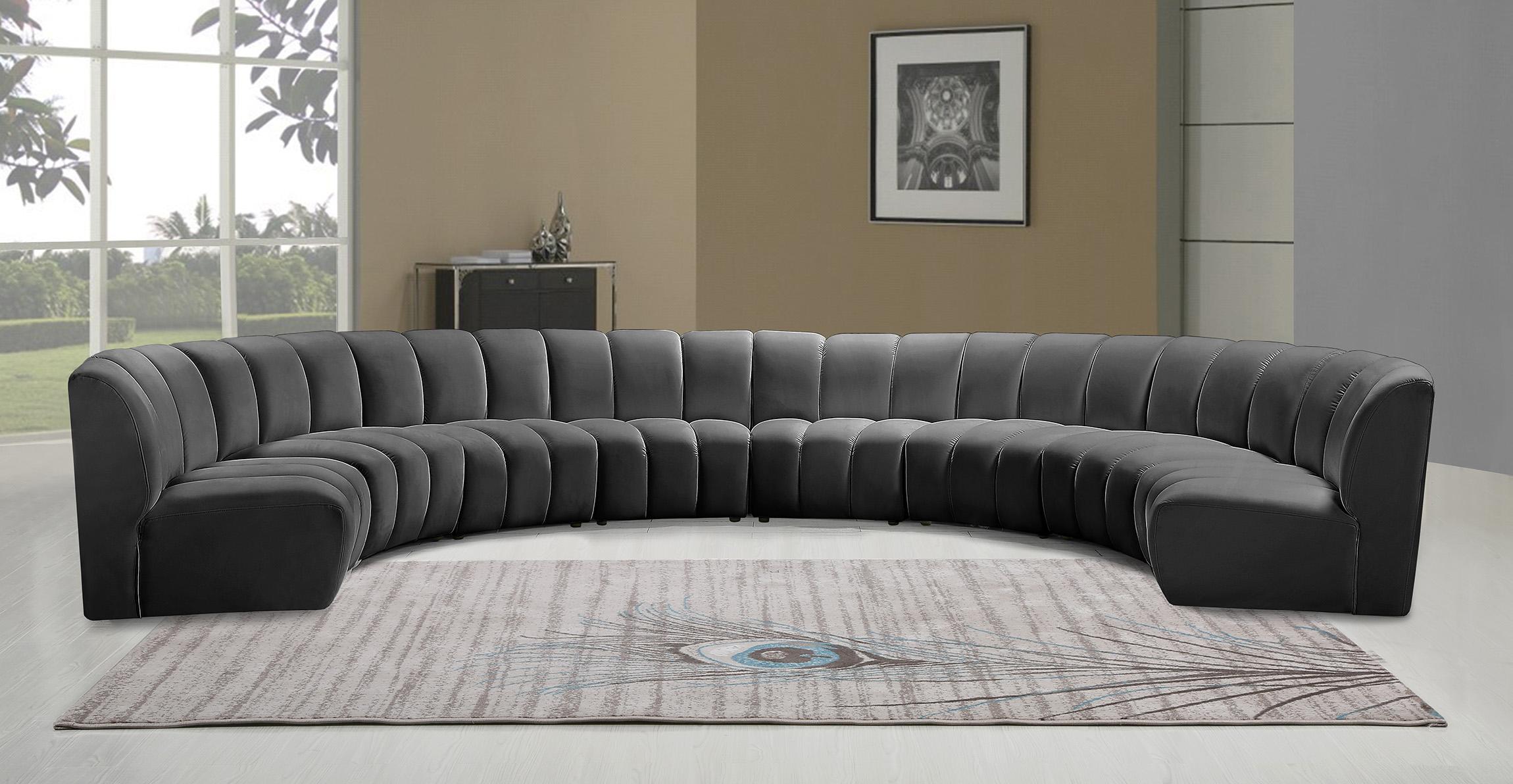 

    
Grey Velvet Modular Sectional Sofa INFINITY 638Grey-8PC Meridian Modern

