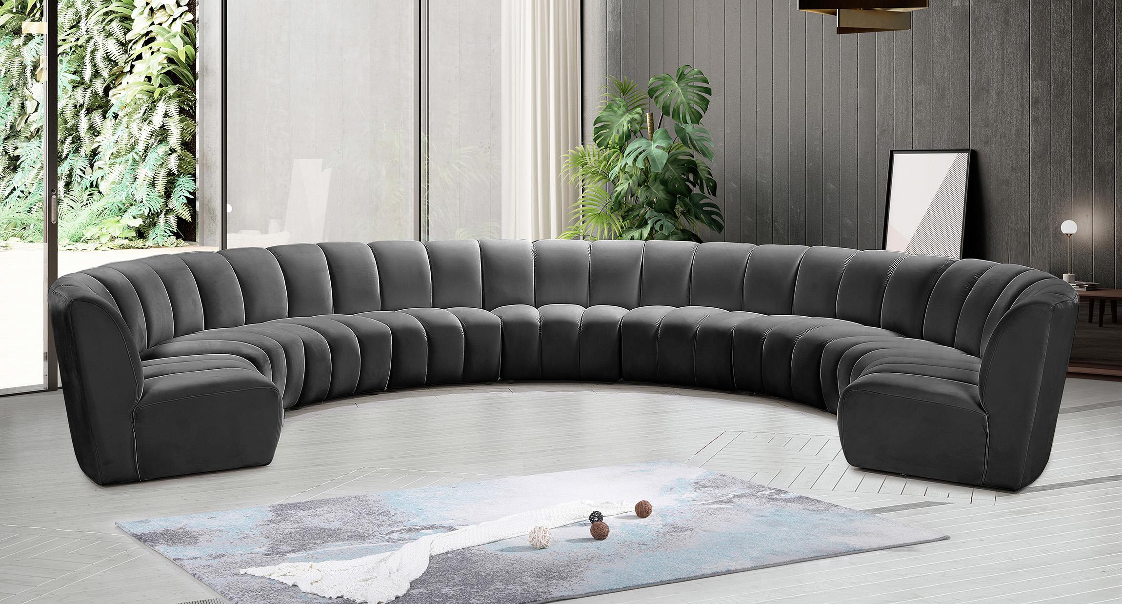 

    
Grey Velvet Modular Sectional Sofa INFINITY 638Grey-9PC Meridian Modern
