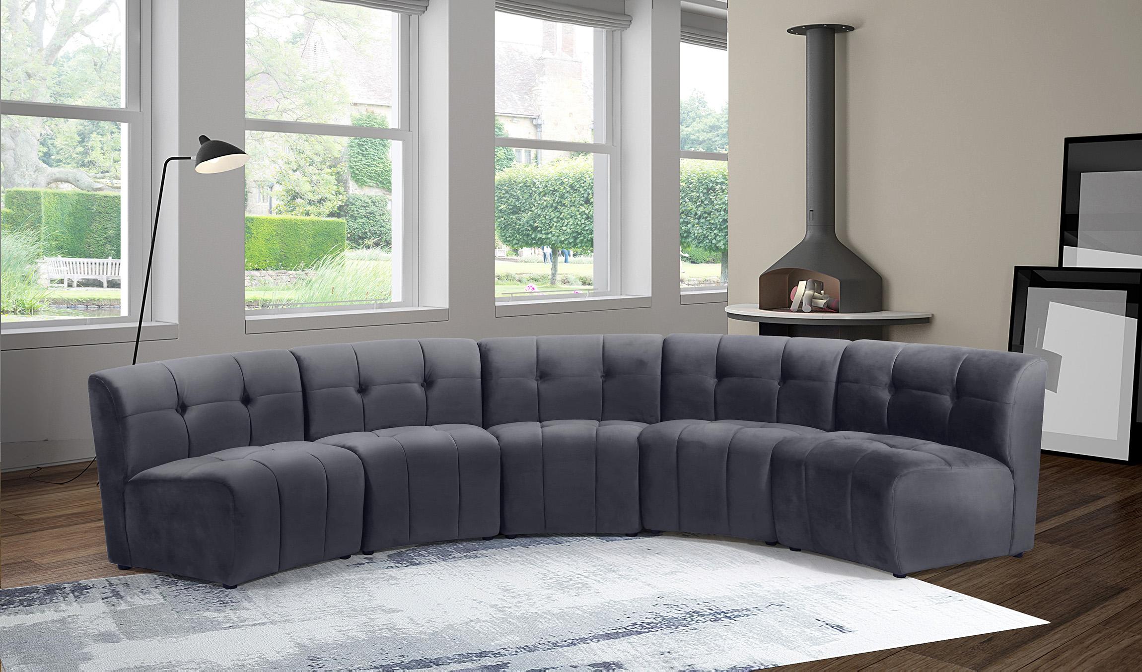

    
GREY Velvet Modular Sectional Sofa LIMITLESS 645Grey-5PC Meridian Modern
