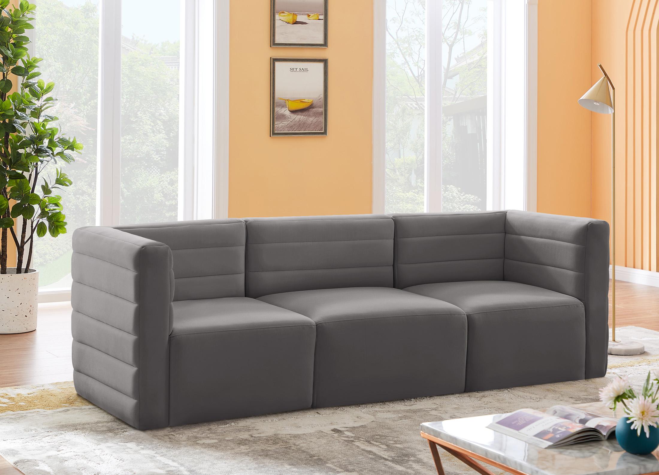 

    
Grey Velvet Modular Comfort Sofa Quincy 677Grey-S95 Meridian Contemporary
