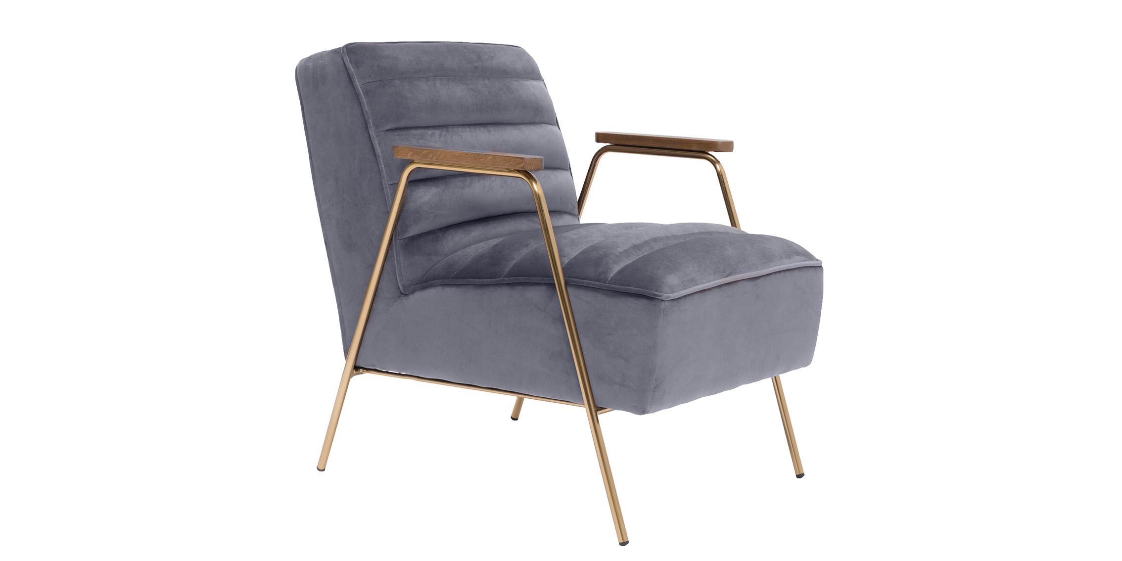 Contemporary, Modern Accent Chair WOODFORD 521Grey 521Grey in Gray, Gold Fabric