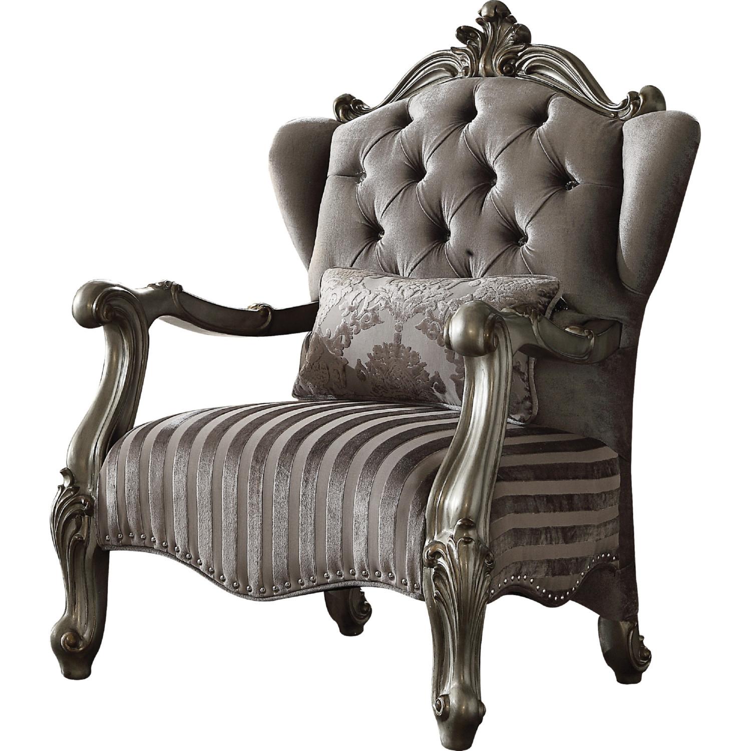 

        
Acme Furniture Versailles-56845 Sofa Chair Platinum/Antique/Silver Soft Velvet 0840412148743
