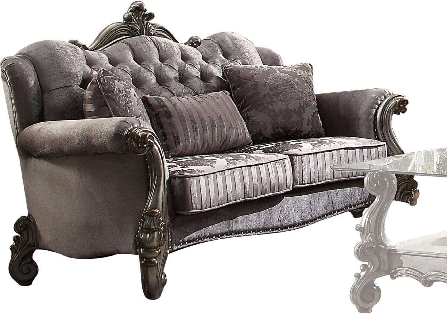 

        
Acme Furniture Versailles 56840 56841 56842 Sofa Set Platinum/Antique/Silver/Gray Velvet 0840412148712
