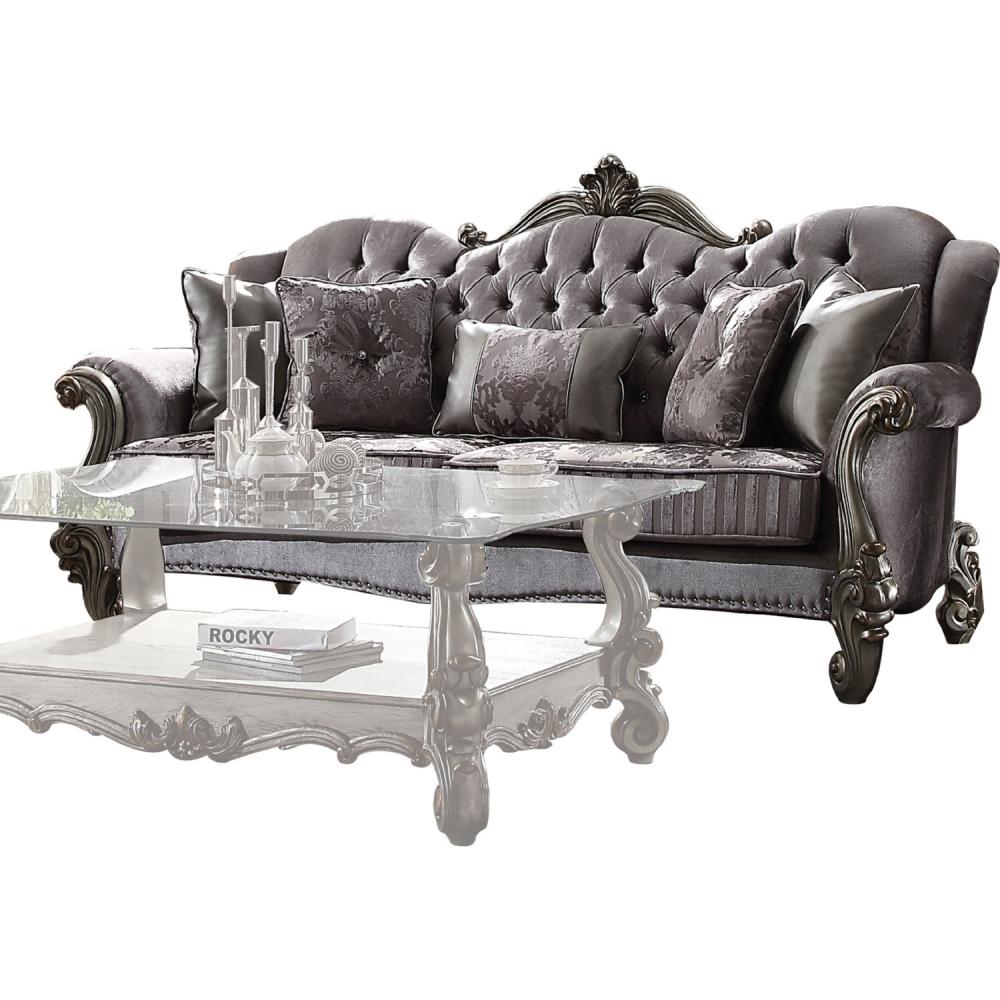 Traditional,  Vintage Sofa Versailles-56840 Versailles-56840-Sofa in Platinum, Antique, Silver, Gray Velvet