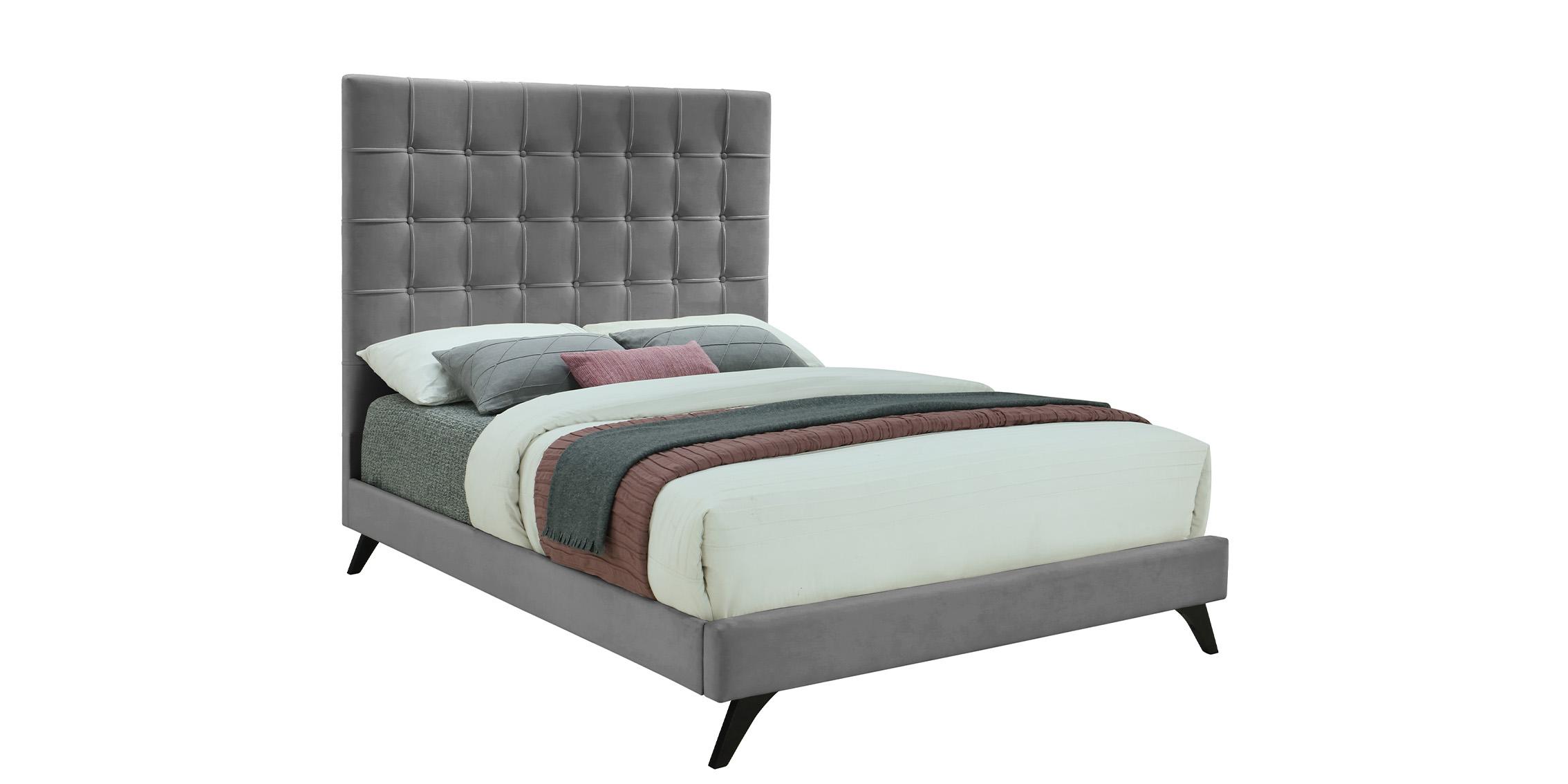 Contemporary, Modern Platform Bed ELLY EllyGrey-F EllyGrey-F in Espresso, Gray Fabric
