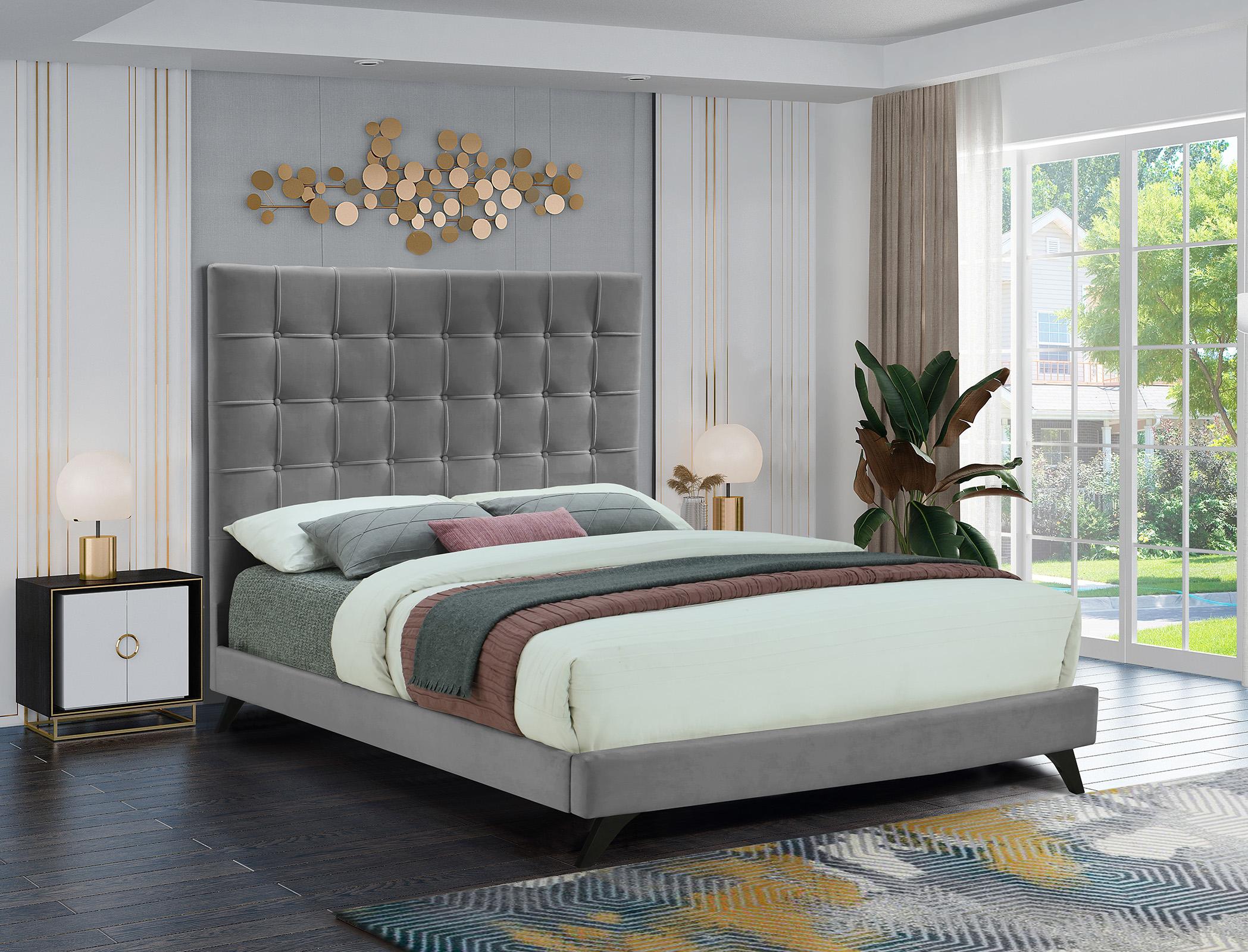 

    
Grey Velvet Button Tufted Full Bed ELLY Grey-F Meridian Modern Contemporary
