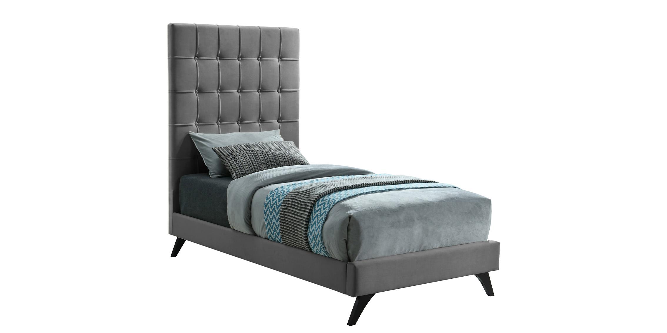 

    
Grey Velvet Button Tufted Twin Bed ELLY Grey-T Meridian Modern Contemporary
