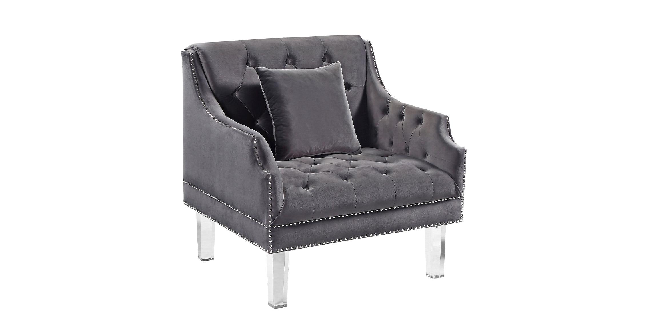 

    
Grey Velvet Button Tufting Arm Chair Roxy 635Grey Meridian Contemporary Modern

