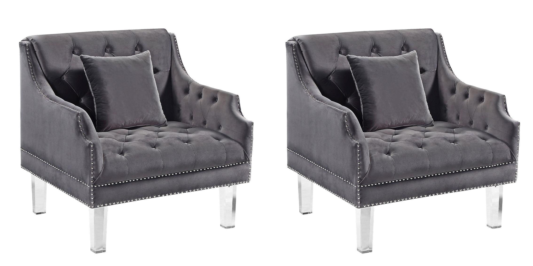 

    
Grey Velvet Button Tufting Chair Set 2 Roxy 635Grey Meridian Contemporary Modern
