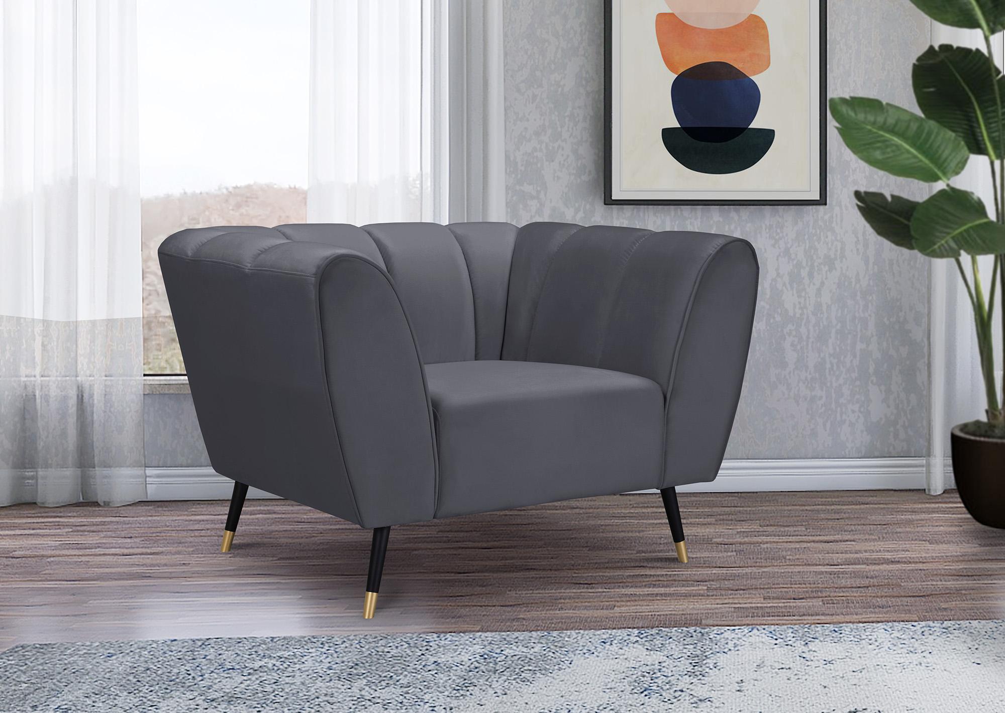 

    
Grey Velvet Channel Tufted Arm Chair BEAUMONT 626Grey-C Meridian Contemporary
