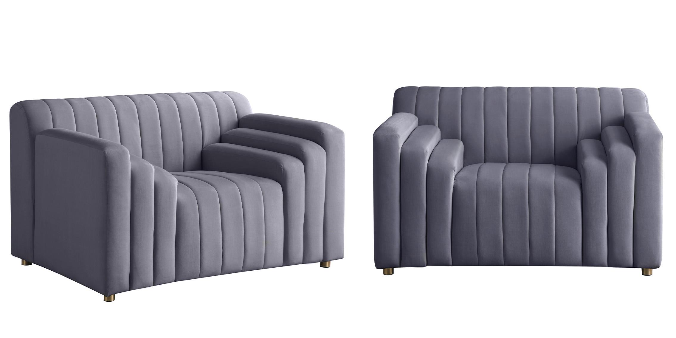 

    
Grey Velvet Channel Tufted Chair Set 2Pcs NAYA 637Grey-C Meridian Contemporary
