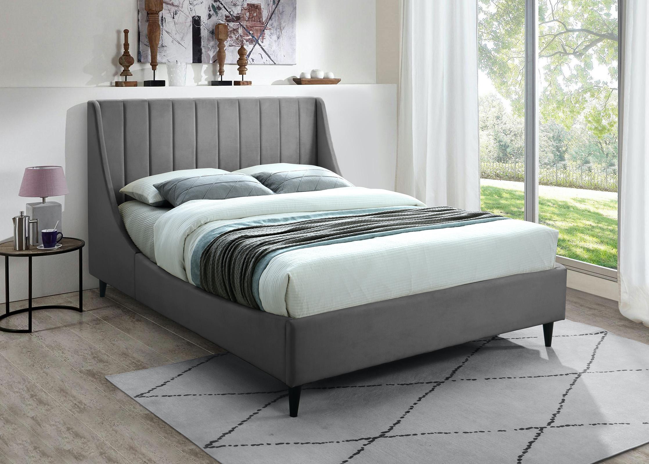 

    
Grey Velvet Channel Tufted King Bed EVA EvaGrey-K Meridian Contemporary Modern
