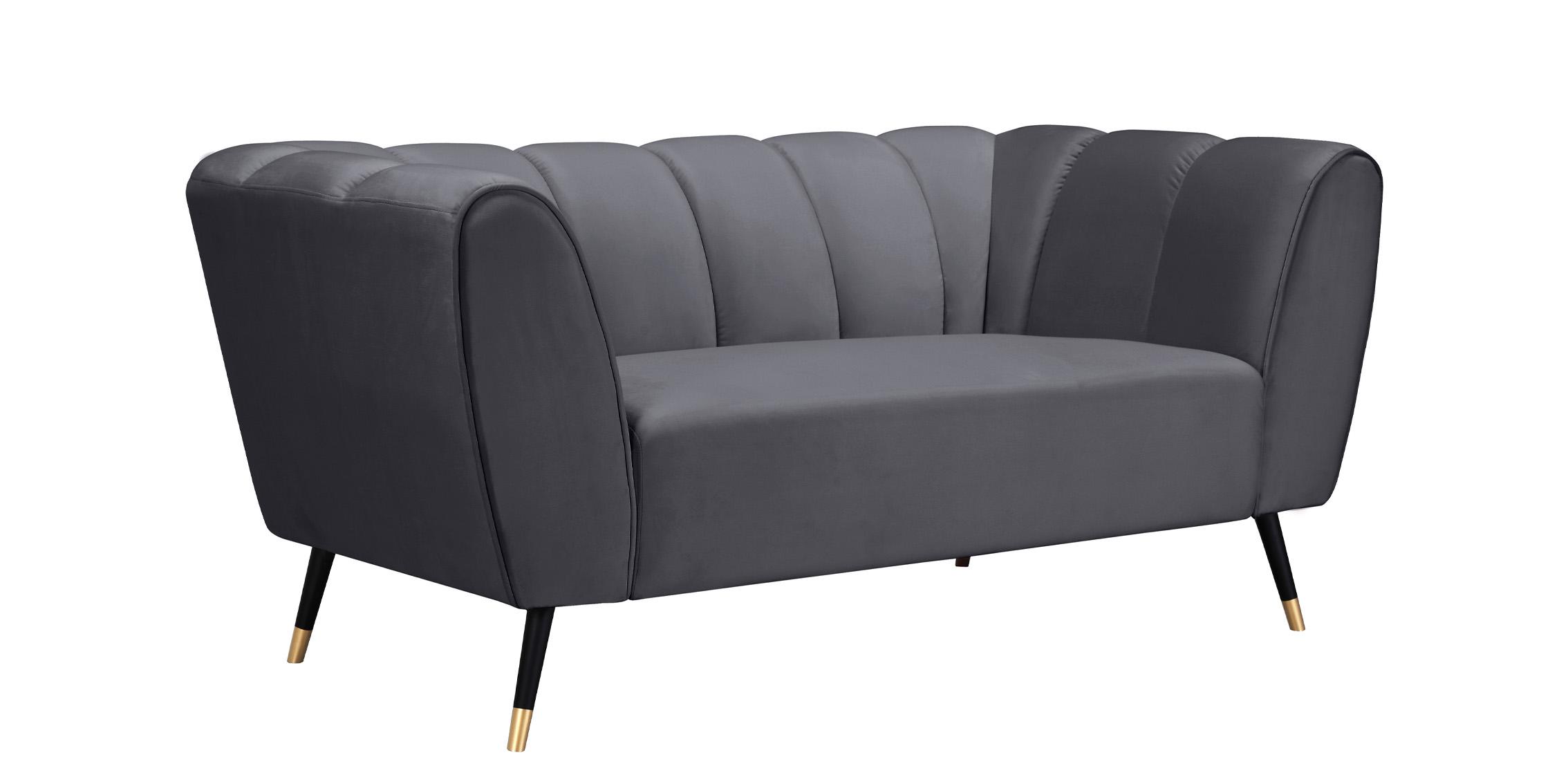 

    
Grey Velvet Channel Tufted Loveseat BEAUMONT 626Grey-L Meridian Contemporary
