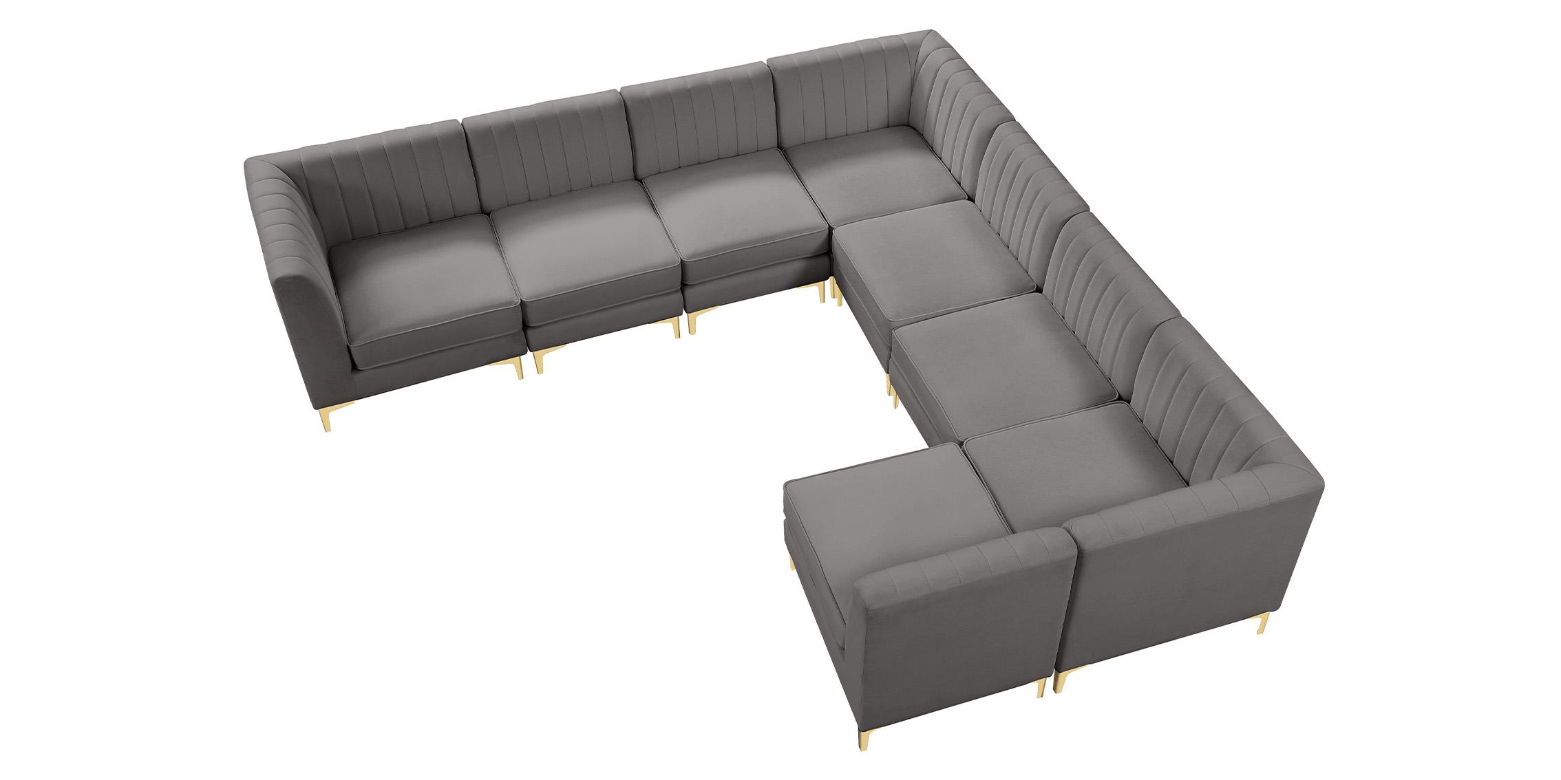 

        
Meridian Furniture ALINA 604Grey-Sec8A Modular Sectional Sofa Gray Velvet 94308258898
