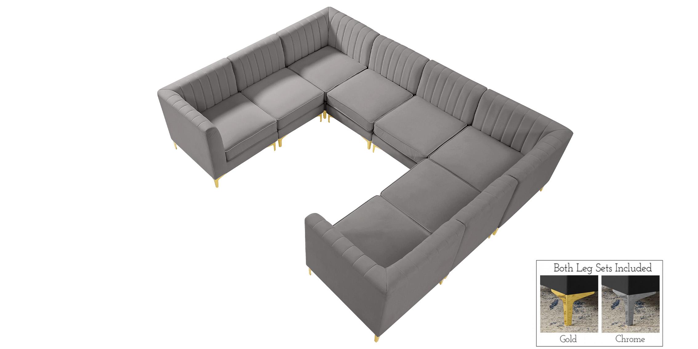 

        
Meridian Furniture ALINA 604Grey-Sec8B Modular Sectional Sofa Gray Velvet 94308258904
