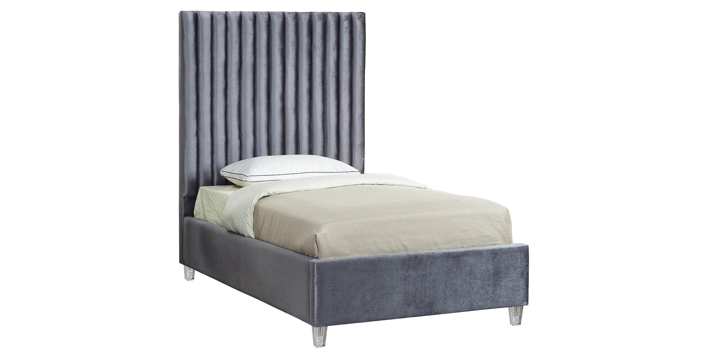 Contemporary Platform Bed Candace CandaceGrey-T CandaceGrey-T in Gray Velvet