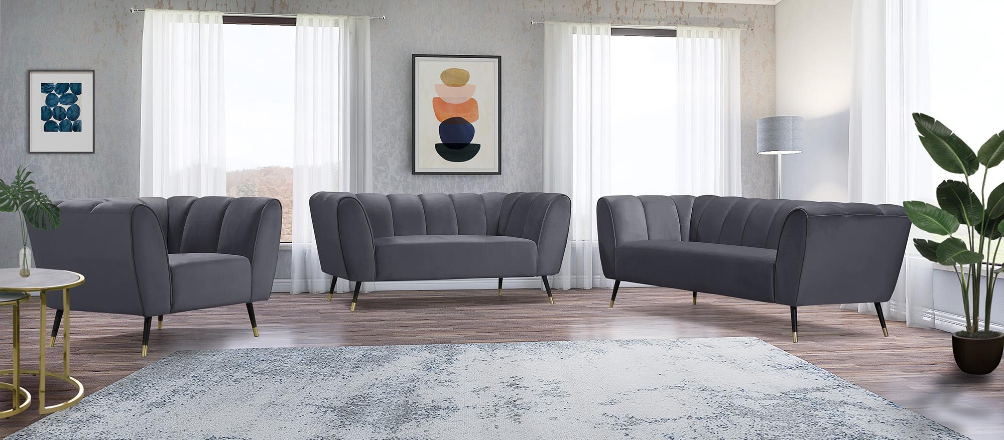 

    
 Shop  Grey Velvet Channel Tufted Sofa Set 2Pcs BEAUMONT 626Grey Meridian Contemporary
