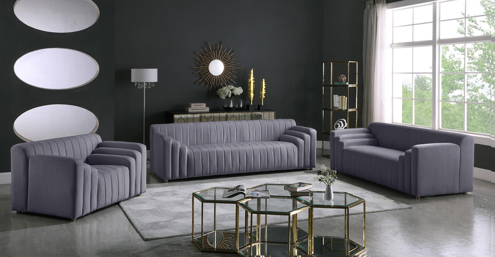

    
Grey Velvet Channel Tufted Sofa Set 2Pcs NAYA 637Grey-S Meridian Contemporary

