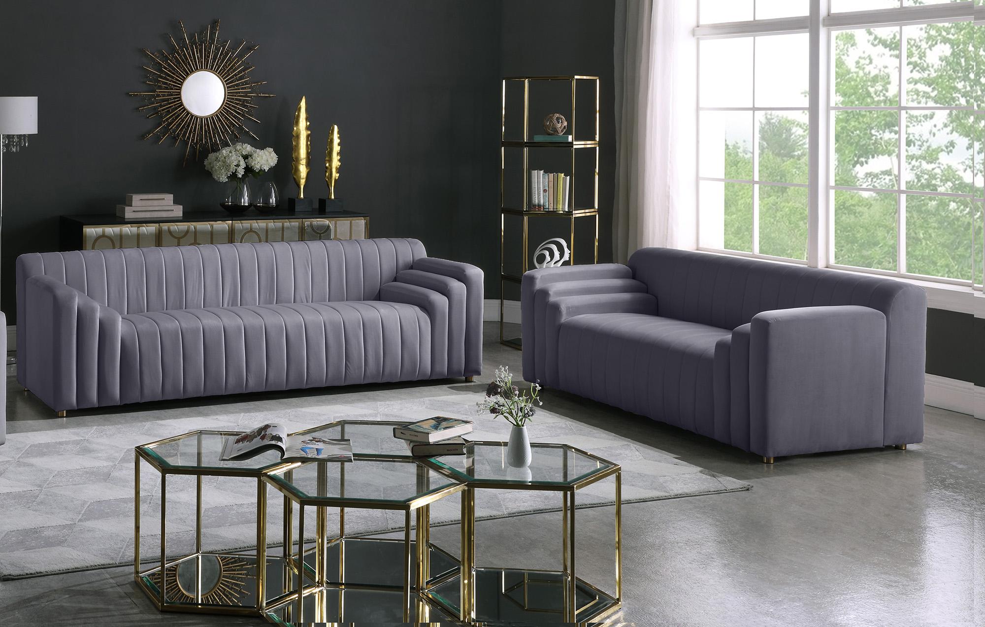 

    
 Shop  Grey Velvet Channel Tufted Sofa Set 2Pcs NAYA 637Grey-S Meridian Contemporary
