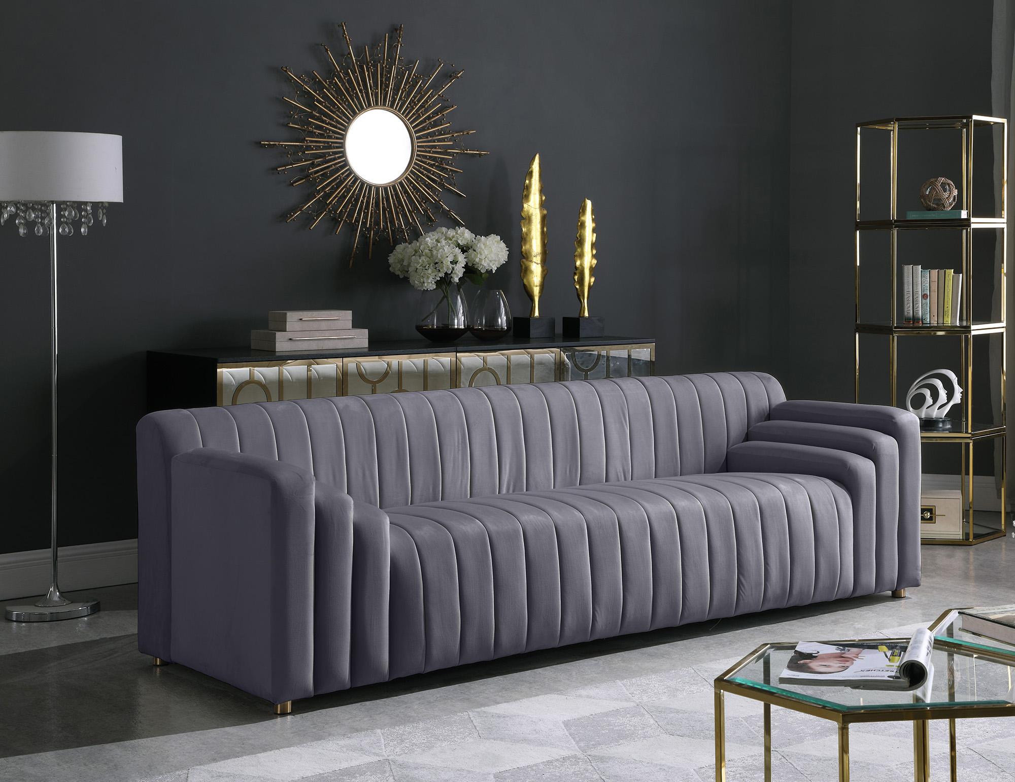 

    
Grey Velvet Channel Tufted Sofa Set 3Pcs NAYA 637Grey-S Meridian Contemporary
