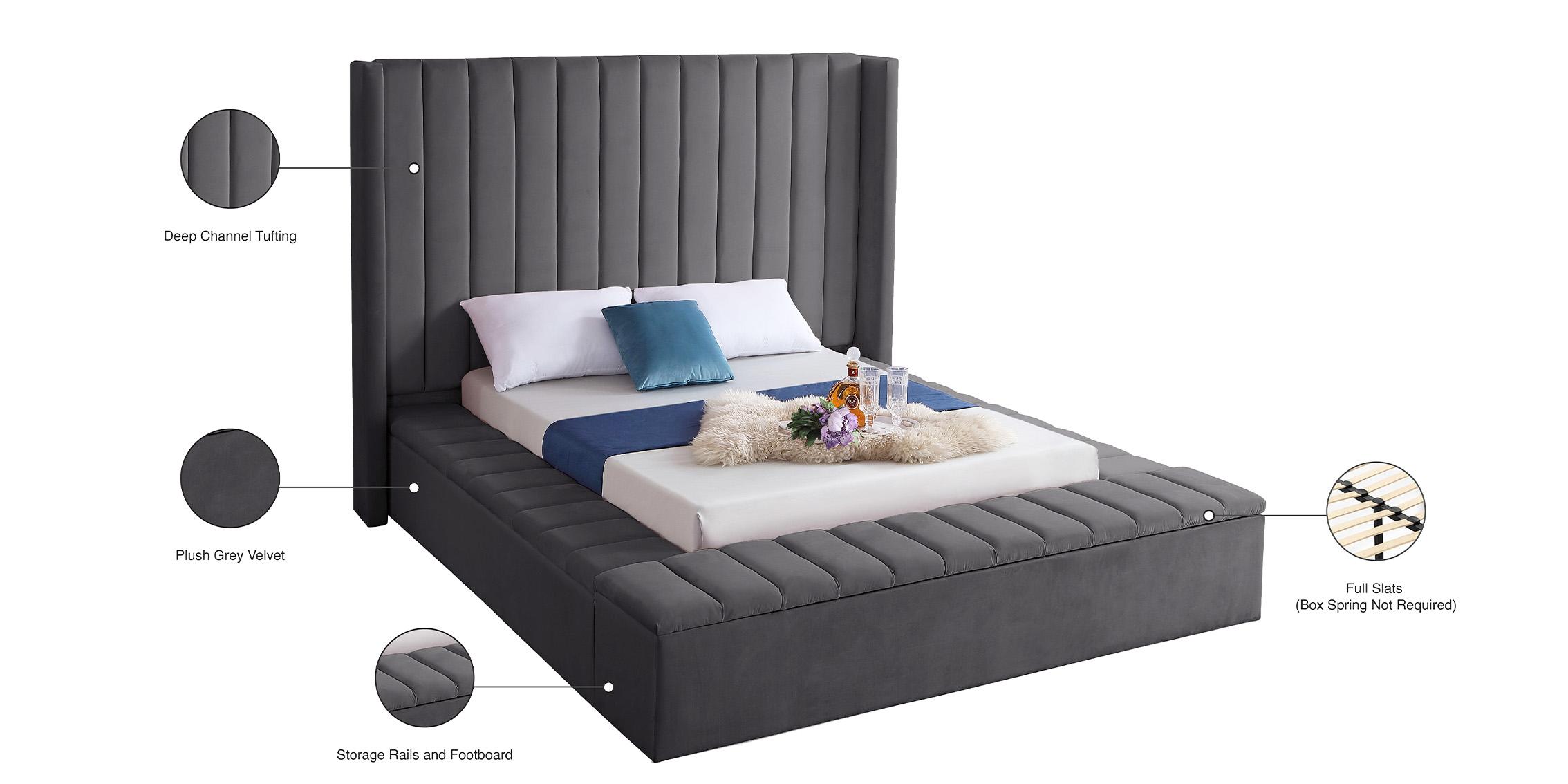 

    
 Order  Grey Velvet Channel Tufted Storage Full Bed KIKI Meridian Contemporary Modern
