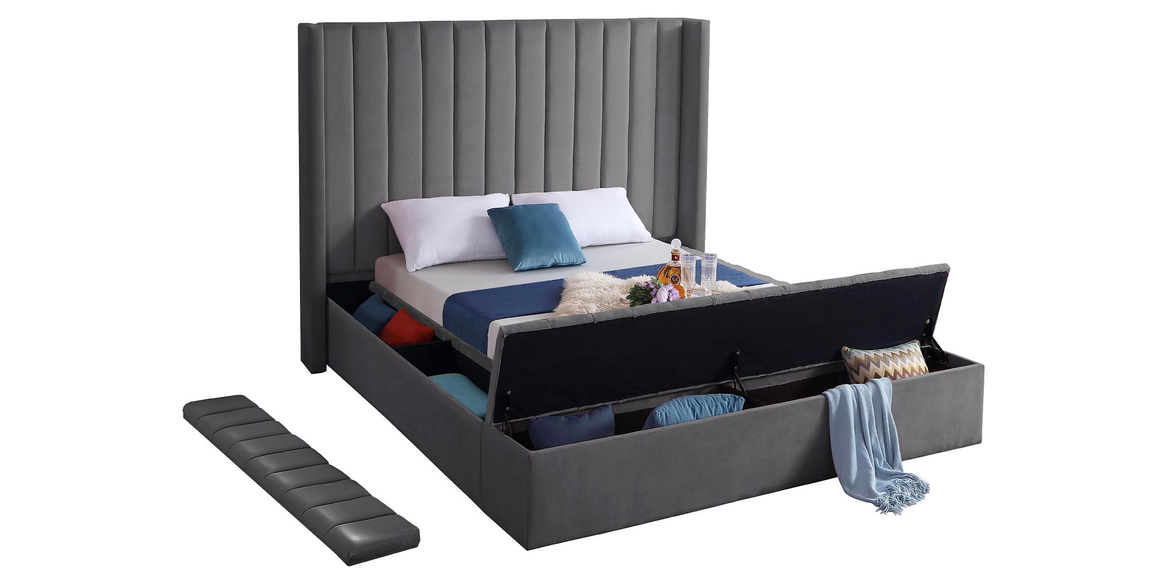 

    
KikiGrey-Q Grey Velvet Channel Tufted Storage Queen Bed KIKI Meridian Contemporary Modern
