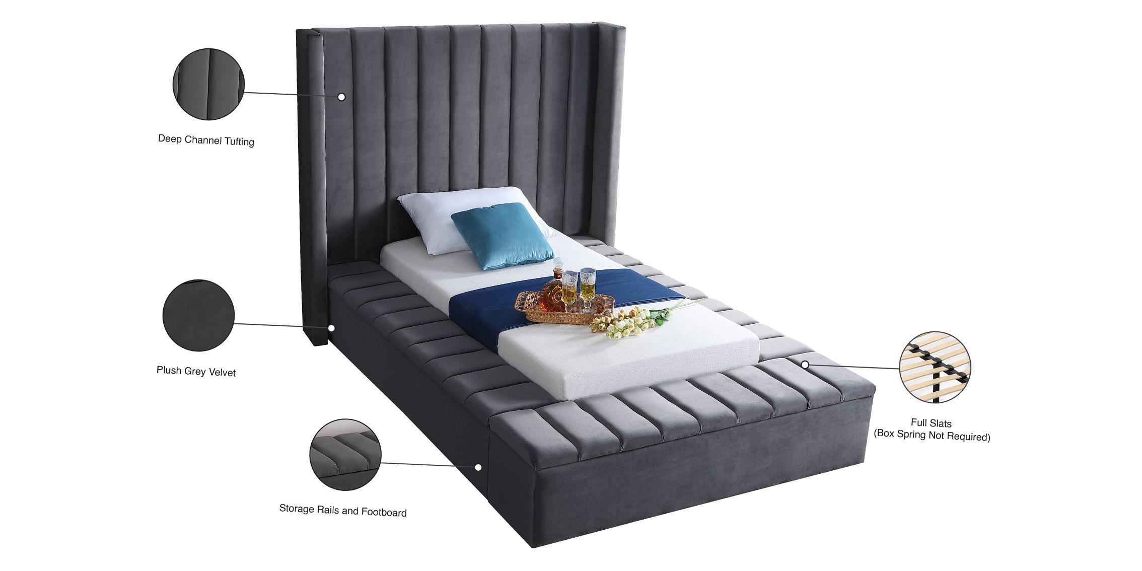 

    
 Order  Grey Velvet Channel Tufted Storage Twin Bed KIKI Meridian Contemporary Modern
