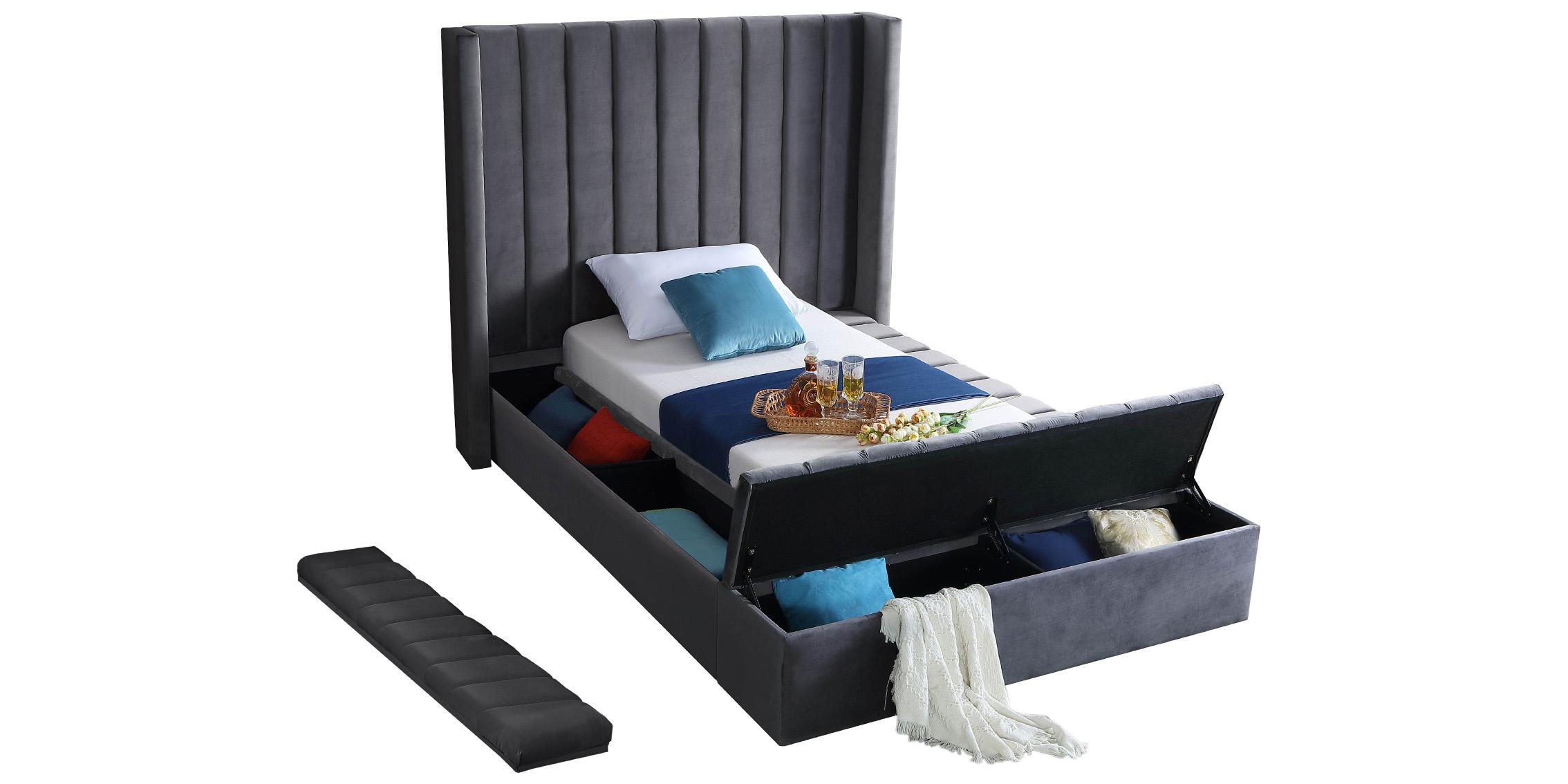 

    
KikiGrey-T Grey Velvet Channel Tufted Storage Twin Bed KIKI Meridian Contemporary Modern
