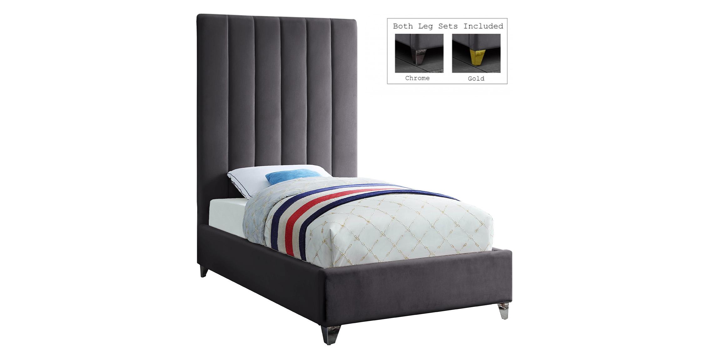 

    
Grey Velvet Channel Tufted Twin Bed VIA Meridian Contemporary Modern
