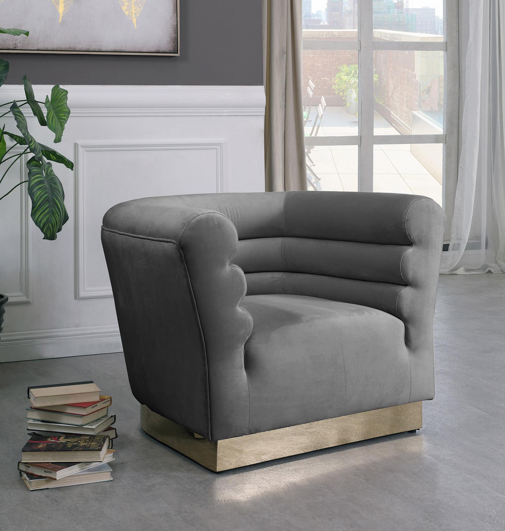 

    
Grey Velvet Channel Tufting  Arm Chair BELLINI 669Grey Meridian Contemporary
