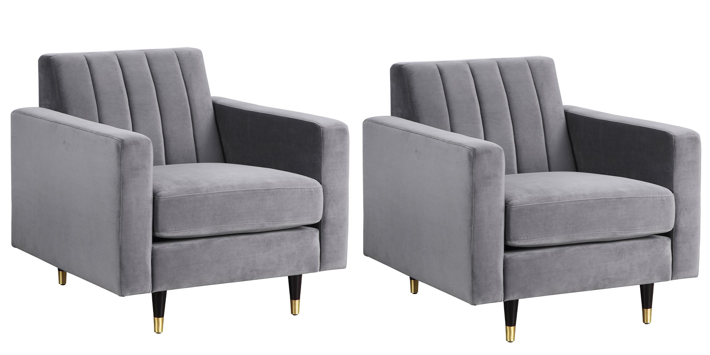 

    
Grey Velvet Channel Tufting Chair Set 2Pc LOLA 619Grey-C Meridian Classic Modern
