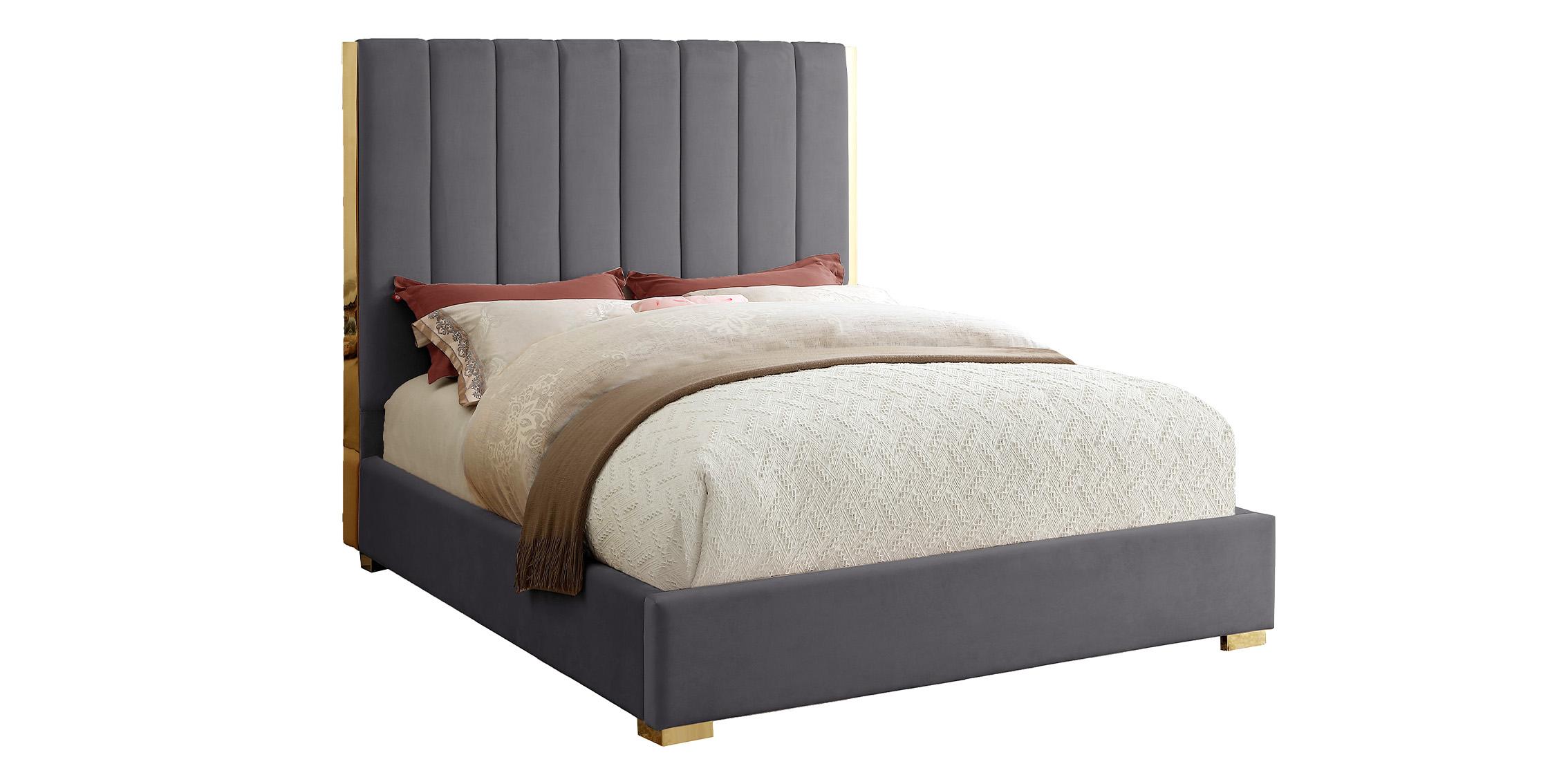 Contemporary Platform Bed BECCA Grey-F BeccaGrey-F in Gray Velvet