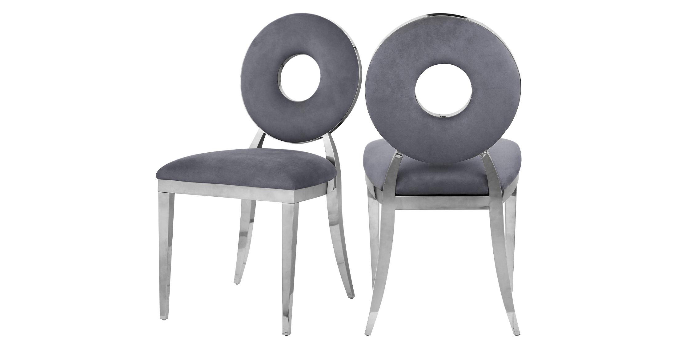 Contemporary Dining Chair Set CAROUSEL 859Grey-C 859Grey-C in Chrome, Gray Velvet