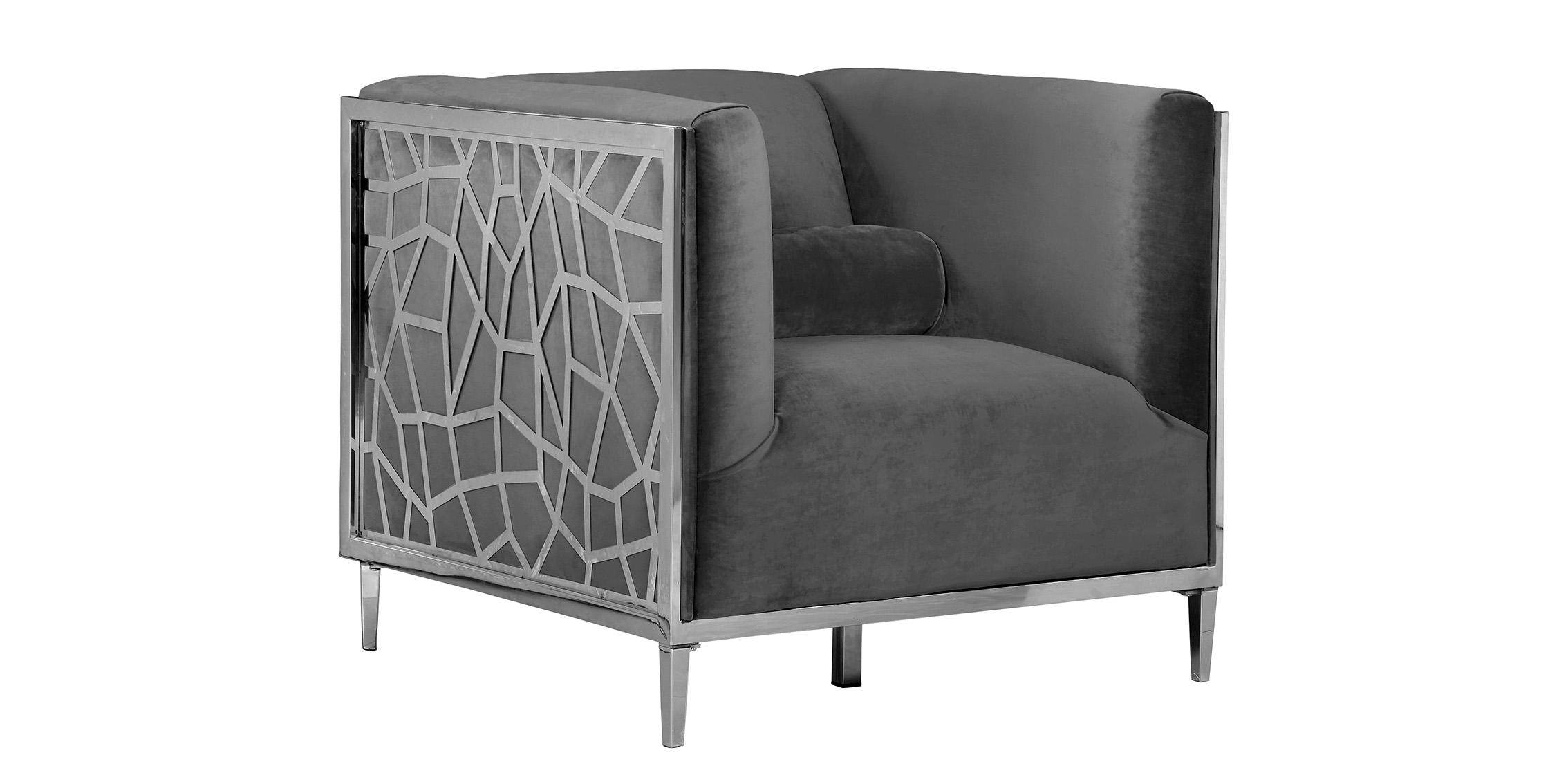 

    
Grey Velvet & Chrome Stainless Steel Arm Chair OPAL 672Grey-C Meridian Modern
