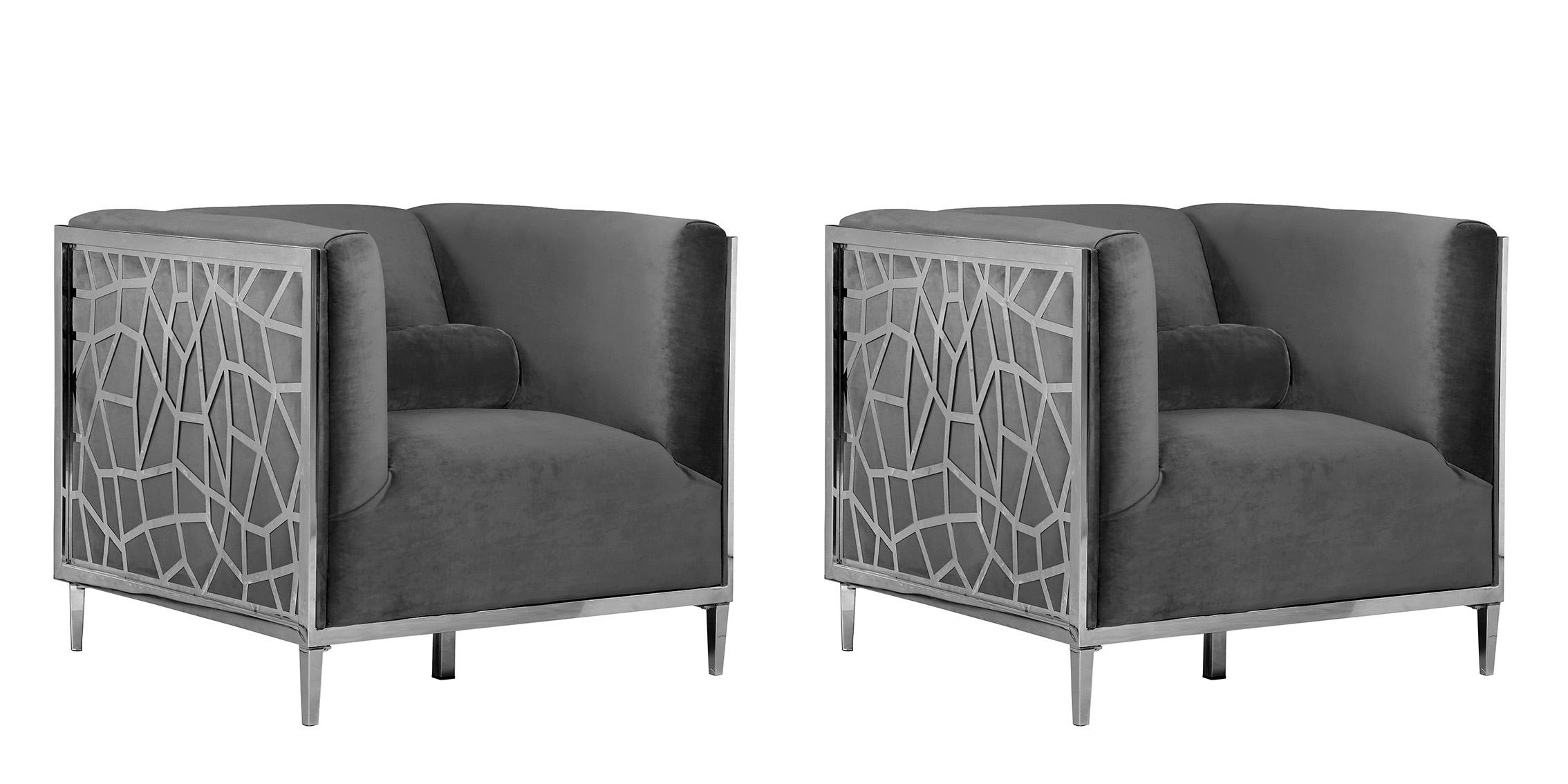 

    
Grey Velvet & Chrome Chair Set 2Pcs OPAL 672Grey-C Meridian Contemporary Modern
