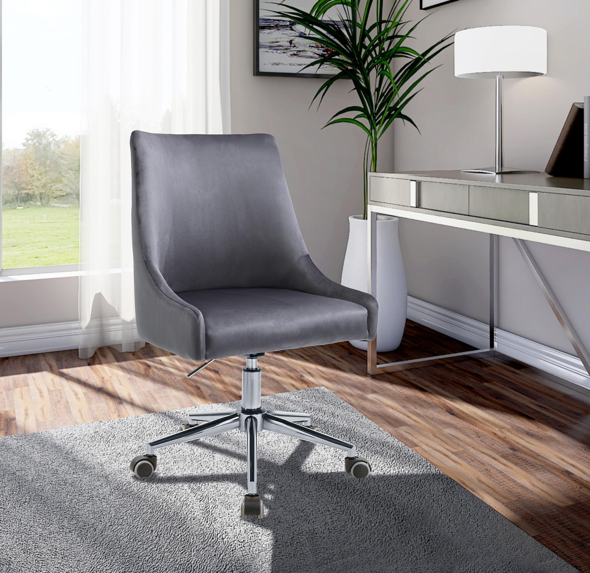 

    
Grey Velvet Chrome Swivel Office Chair KARINA164Grey Meridian Contemporary
